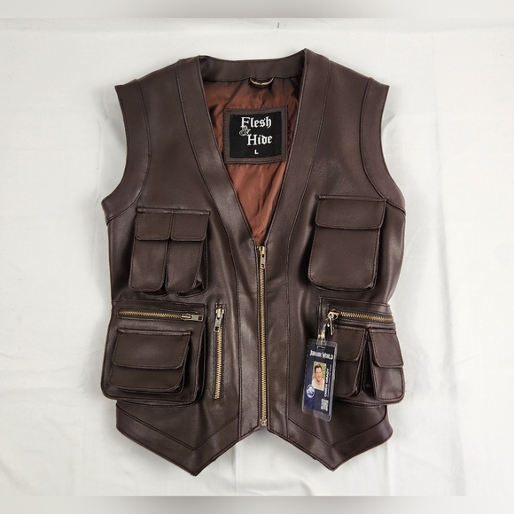 Flesh And Hide Jurassic World Owen Grady Brown Leather Vest Boys Size Large - Picture 1 of 6